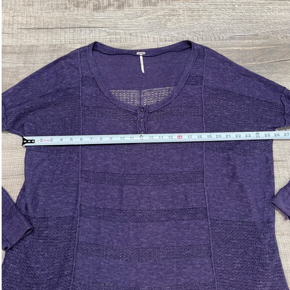 Free People Linen Cotton Blend Henley Medium Witchy Purple Whimsygoth Boho Top - Picture 6 of 6